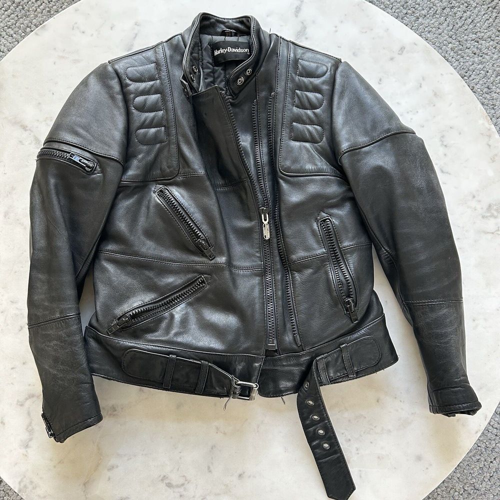 Vintage Harley Davidson‎ Womens 38 Small Black Leather Moto Jacket